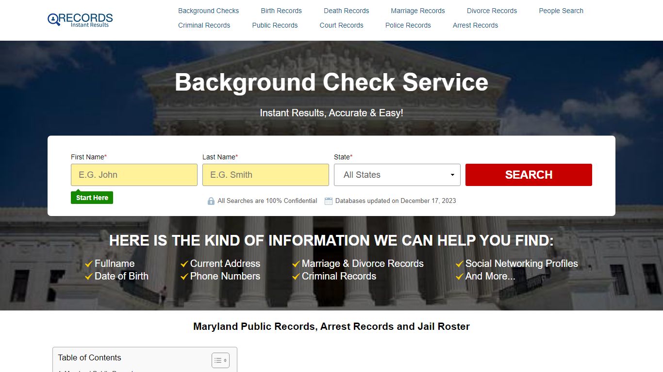 Maryland Public Records, Arrest Records and Jail Roster